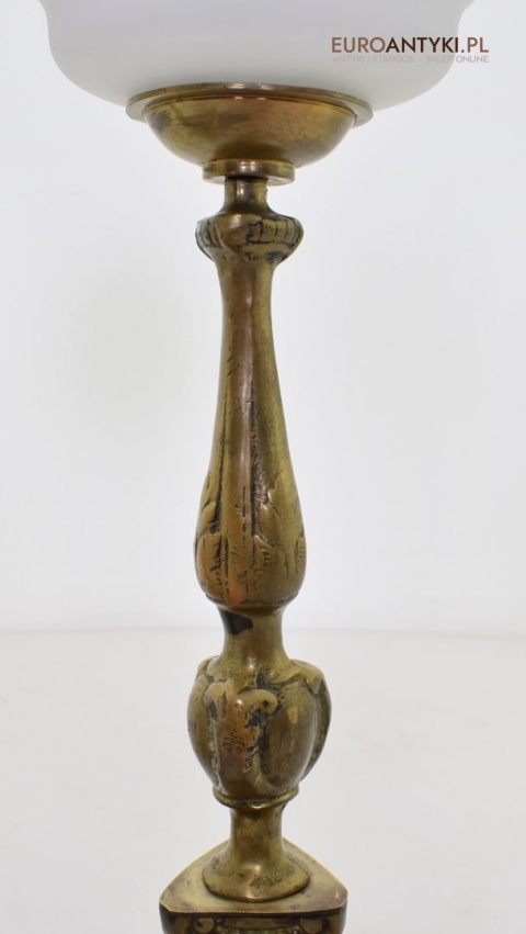 2 zabytkowe lampy na stolik. Muzealne mosiężne lamki stołowe pałacowe dworskie.