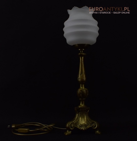 2 zabytkowe lampy na stolik. Muzealne mosiężne lamki stołowe pałacowe dworskie.