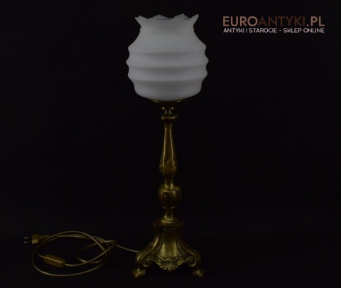 2 zabytkowe lampy na stolik. Muzealne mosiężne lamki stołowe pałacowe dworskie.