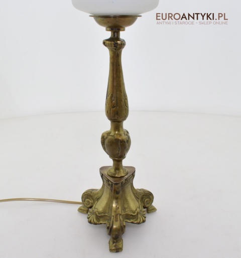 2 zabytkowe lampy na stolik. Muzealne mosiężne lamki stołowe pałacowe dworskie.