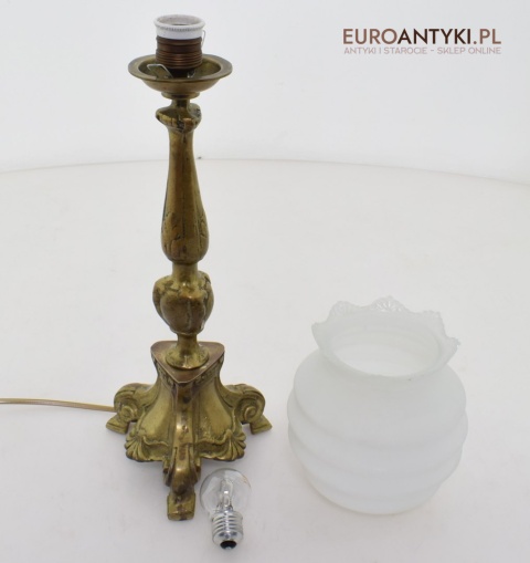2 zabytkowe lampy na stolik. Muzealne mosiężne lamki stołowe pałacowe dworskie.