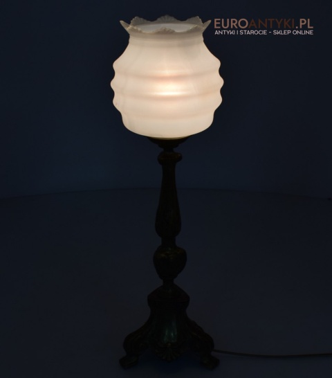 2 zabytkowe lampy na stolik. Muzealne mosiężne lamki stołowe pałacowe dworskie.