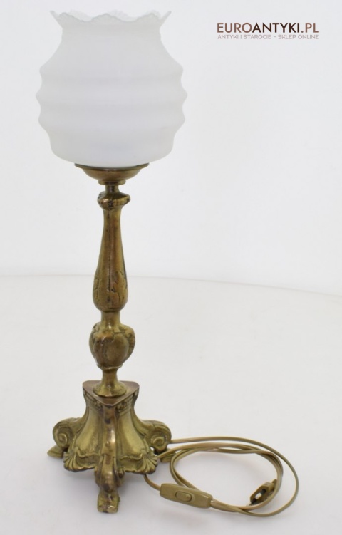 2 zabytkowe lampy na stolik. Muzealne mosiężne lamki stołowe pałacowe dworskie.