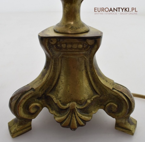 2 zabytkowe lampy na stolik. Muzealne mosiężne lamki stołowe pałacowe dworskie.
