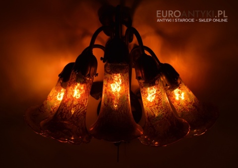 Bursztynowe kinkiety Emile Galle. Zabytkowe secesyjne lampy na ścianę do zamku pałacu dworu