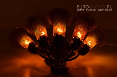 Bursztynowe kinkiety Emile Galle. Zabytkowe secesyjne lampy na ścianę do zamku pałacu dworu