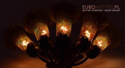 Bursztynowe kinkiety Emile Galle. Zabytkowe secesyjne lampy na ścianę do zamku pałacu dworu