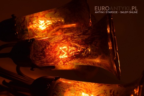 Bursztynowe kinkiety Emile Galle. Zabytkowe secesyjne lampy na ścianę do zamku pałacu dworu