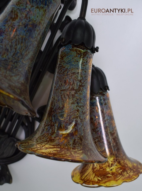 Bursztynowe kinkiety Emile Galle. Zabytkowe secesyjne lampy na ścianę do zamku pałacu dworu