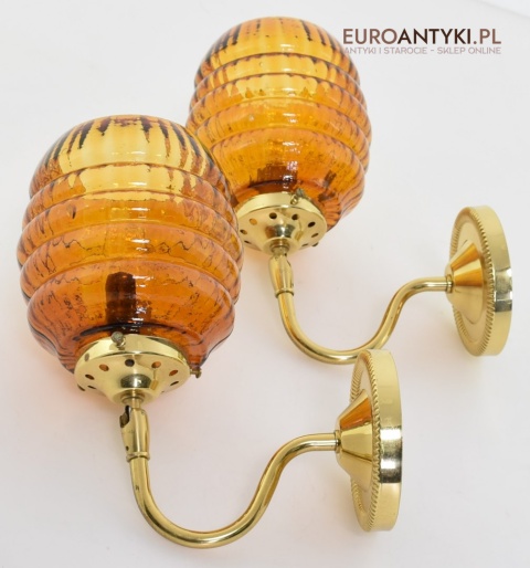 Retro kinkiety skandynawskie lampy ścienne mosiężne z miodowymi kloszami