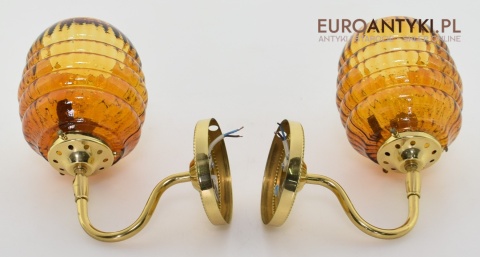 Retro kinkiety skandynawskie lampy ścienne mosiężne z miodowymi kloszami