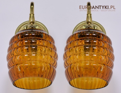 Retro kinkiety skandynawskie lampy ścienne mosiężne z miodowymi kloszami