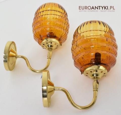 Retro kinkiety skandynawskie lampy ścienne mosiężne z miodowymi kloszami