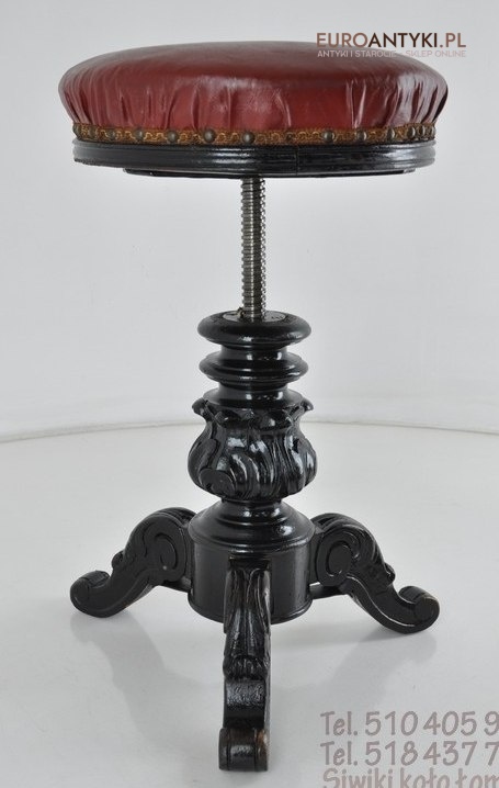 Secesyjny stołeczek do pianina. Regulowany okrągły stołek antyczny.