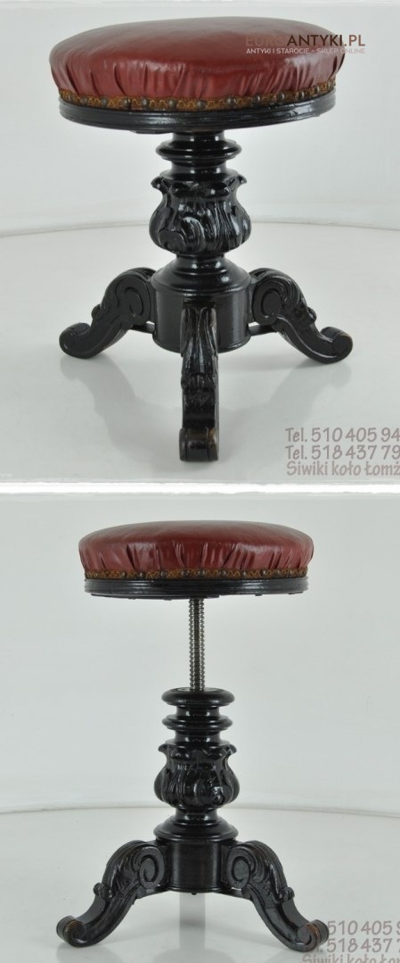 Secesyjny stołeczek do pianina. Regulowany okrągły stołek antyczny.