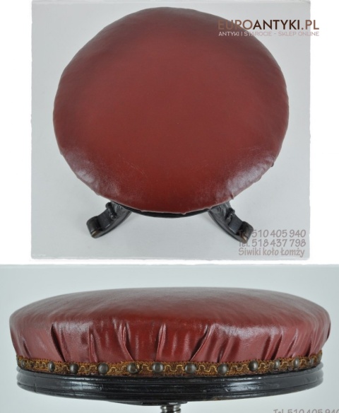 Secesyjny stołeczek do pianina. Regulowany okrągły stołek antyczny.