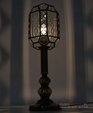 Stara lampa witrażowa stołowa. Lampa witraż ze szlifowanymi szybkami. Retro lampka na stolik.