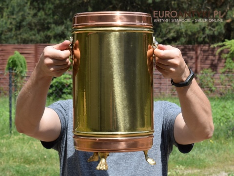 Zabytkowy parasolnik, stojak na laski, miedziany śmietnik