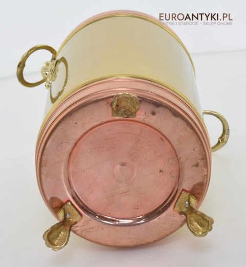 Zabytkowy parasolnik, stojak na laski, miedziany śmietnik