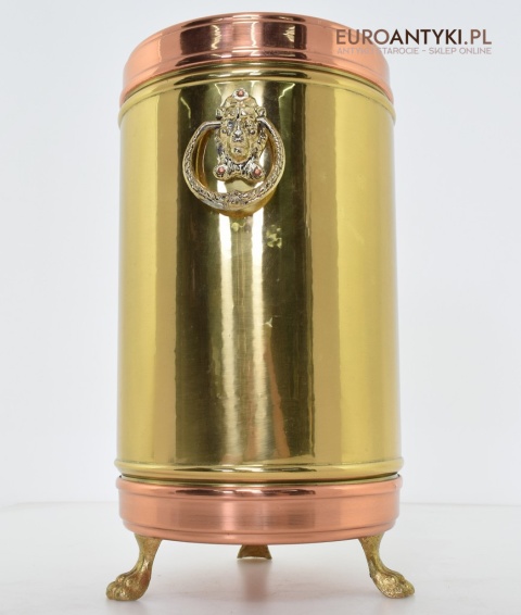 Zabytkowy parasolnik, stojak na laski, miedziany śmietnik