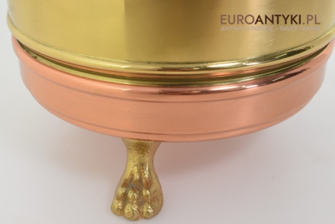 Zabytkowy parasolnik, stojak na laski, miedziany śmietnik