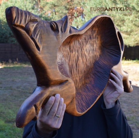 Antyk, ręcznie rzeźbiona taca dzika. Taca na dworski stół. XXL!