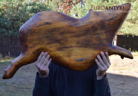 Antyk, ręcznie rzeźbiona taca dzika. Taca na dworski stół. XXL!