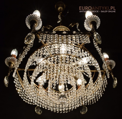 12 żarówkowy pałacowy żyrandol kryształowy z lat 1940.