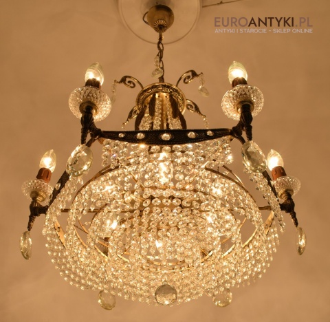 12 żarówkowy pałacowy żyrandol kryształowy z lat 1940.