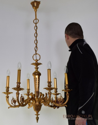 Ludwik XVI, pozłacany żyrandol pałacowy. Francuski chandelier antyk.