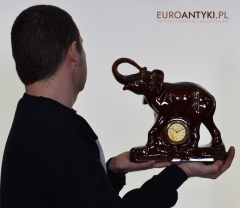 Słoń ceramiczny zabytkowy zegar z babcinych lat.