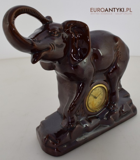 Słoń ceramiczny zabytkowy zegar z babcinych lat.