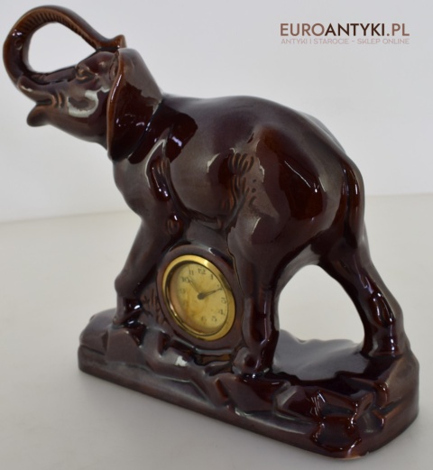 Słoń ceramiczny zabytkowy zegar z babcinych lat.