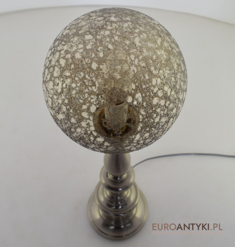 XL! Duża srebrna lampa stołowa z kloszem w stylu retro vintage. Oświetlenie glamour.