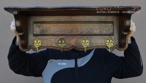 Drewniany klasyczny wieszak do stylowego ganku. Starocie antyki.