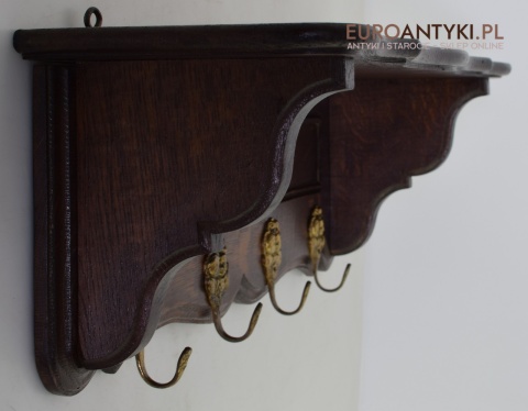 Drewniany klasyczny wieszak do stylowego ganku. Starocie antyki.