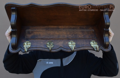 Drewniany klasyczny wieszak do stylowego ganku. Starocie antyki.