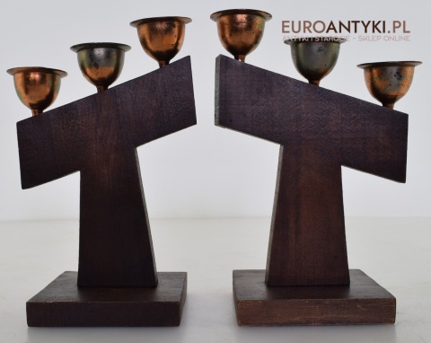 Duży zabytkowy krzyż ze świecznikami. Antyki kościelne.