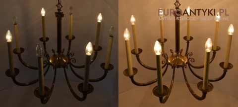 Mosiężny żyrandol do angielskiego salonu. Lampy antyki.
