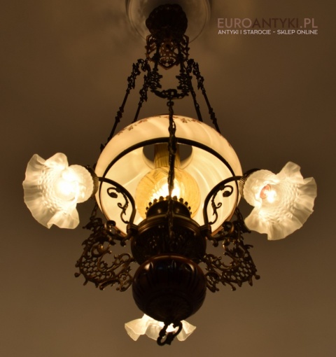 DUŻY nostalgiczny żyrandol rustykalny, cottagecore. Antyki lampy.