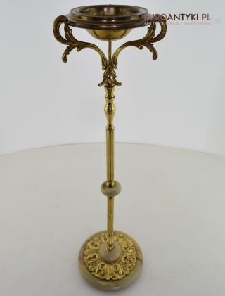 Antyczna popielnica podłogowa z onyksu i mosiądzu – styl vintage retro