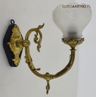 Zabytkowy kinkiet retro z epoki ok. 1900 – mosiądz + kryształ, elektryfikowany