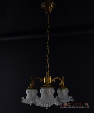 Mosiężna lampa wisząca z kloszami kwiatowymi. Lampy retro.