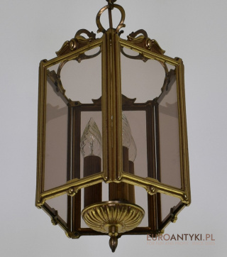 Retro, mosiężna lampa wisząca PENTAGONALNA. Lampy antyki.