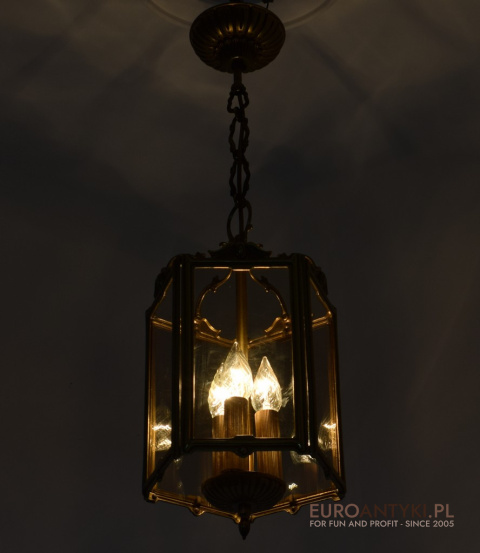 Retro, mosiężna lampa wisząca PENTAGONALNA. Lampy antyki.