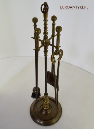 Wysoki! mosiężny komplet kominkowy XXL – stabilny i masywny antyk z Austrii