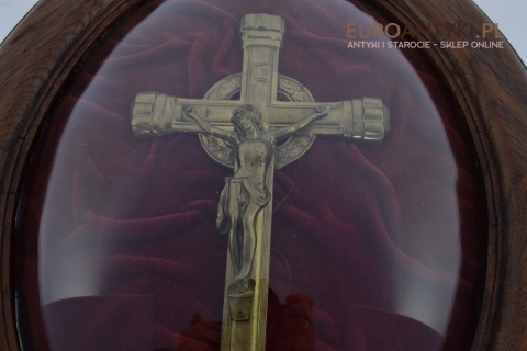 Muzealny obraz Jezus Chrystus pod owalnym szkłem. Antyki