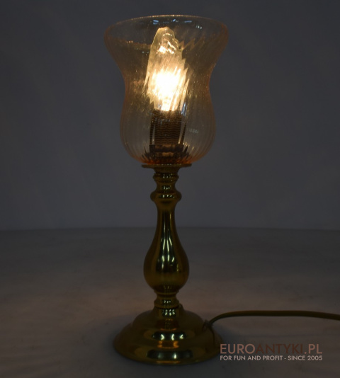 Para mosiężnych lamp stołowych z kloszami. Oświetlenie retro.