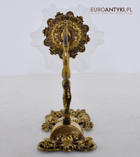 Secesyjny kinkiet mosiężny z kloszem. Nietypowe lampy.