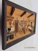 Duży obraz 3D rzeźba wiejska chata góralska z drewna. Antyki starocie.